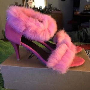 Pink furry heels.
